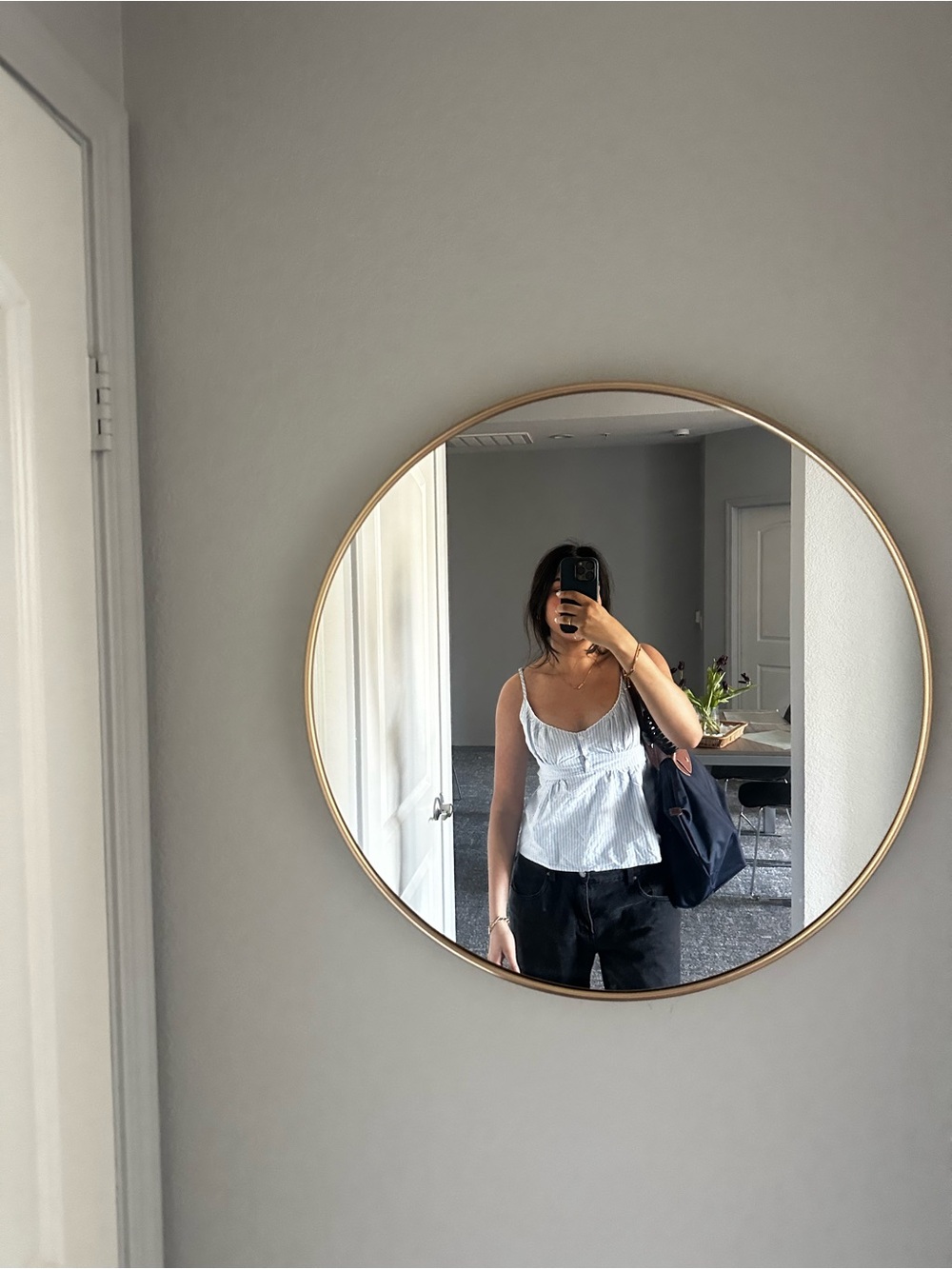 White and blue striped Brandy top